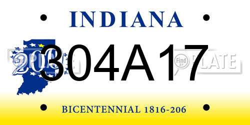 304A17 Indiana License Plate