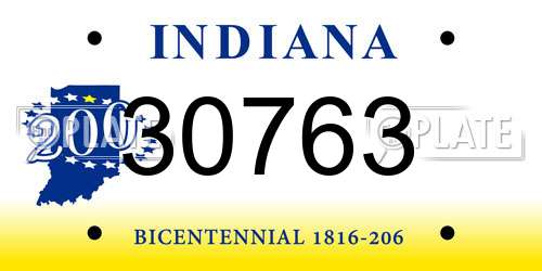 30763 Indiana License Plate