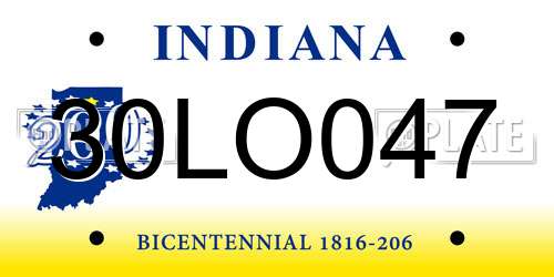30LO047 Indiana License Plate