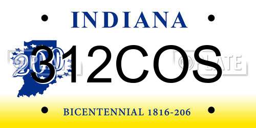 312COS Indiana License Plate