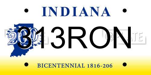 313RON Indiana License Plate
