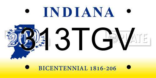 313TGV Indiana License Plate