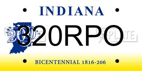 320RPO Indiana License Plate