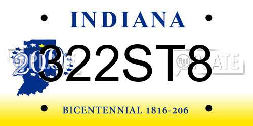 322ST8 Indiana License Plate