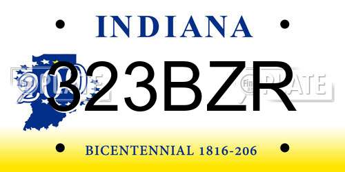 323BZR Indiana License Plate