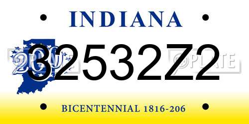 32532Z2 Indiana License Plate