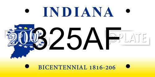 325AF Indiana License Plate