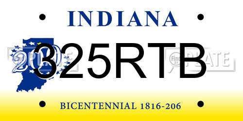 325RTB Indiana License Plate