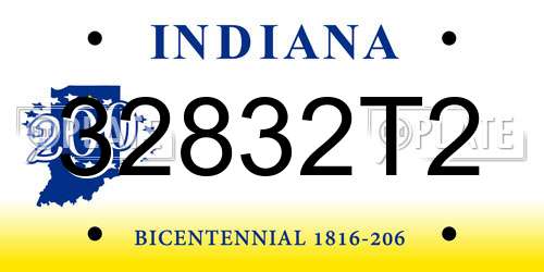 32832T2 Indiana License Plate