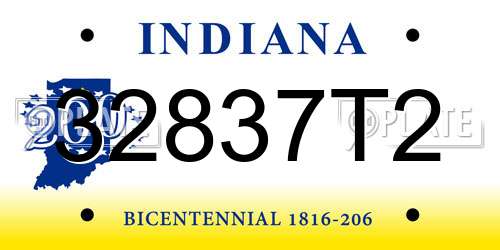 32837T2 Indiana License Plate