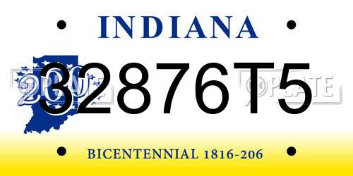 32876T5 Indiana License Plate
