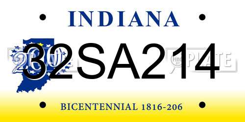 32SA214 Indiana License Plate