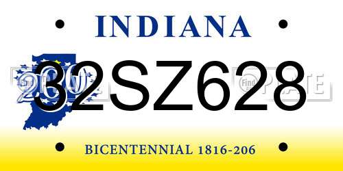 32SZ628 Indiana License Plate