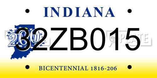 32ZB015 Indiana License Plate