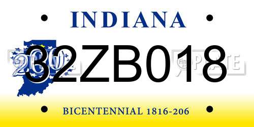 32ZB018 Indiana License Plate