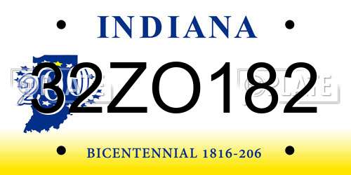 32ZO182 Indiana License Plate