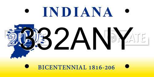 332ANY Indiana License Plate