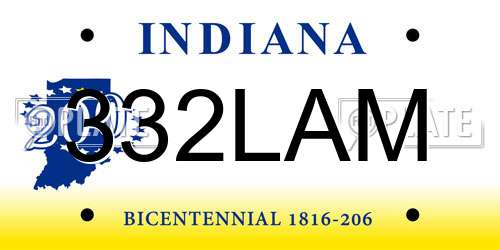 332LAM Indiana License Plate