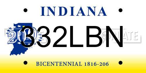 332LBN Indiana License Plate