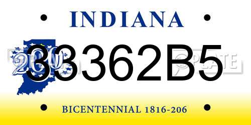 33362B5 Indiana License Plate