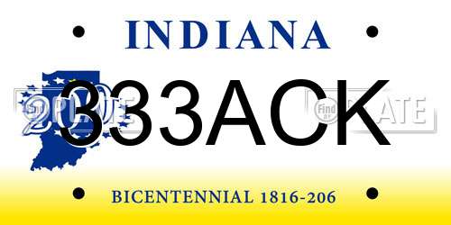 333ACK Indiana License Plate