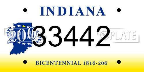 33442 Indiana License Plate