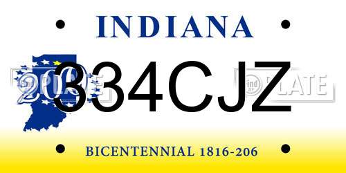 334CJZ Indiana License Plate