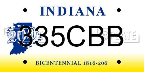 335CBB Indiana License Plate