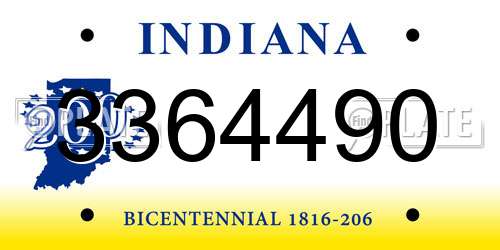 3364490 Indiana License Plate