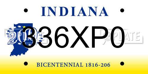 336XP0 Indiana License Plate