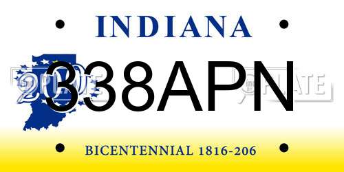 338APN Indiana License Plate