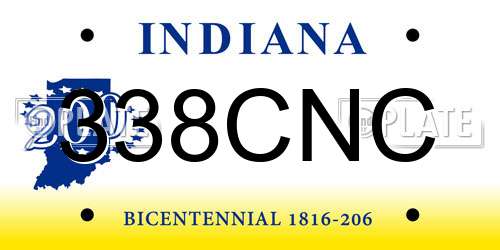 338CNC Indiana License Plate
