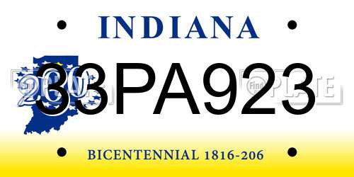 33PA923 Indiana License Plate
