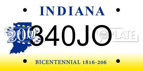 340JO Indiana License Plate