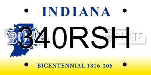 340RSH Indiana License Plate