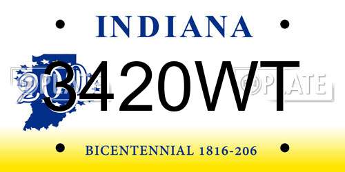 3420WT Indiana License Plate