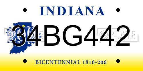 34BG442 Indiana License Plate
