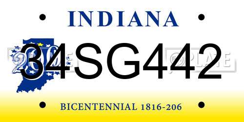 34SG442 Indiana License Plate
