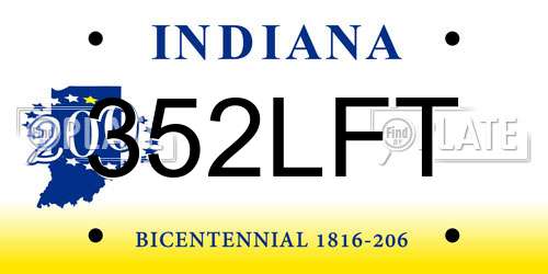 352LFT Indiana License Plate