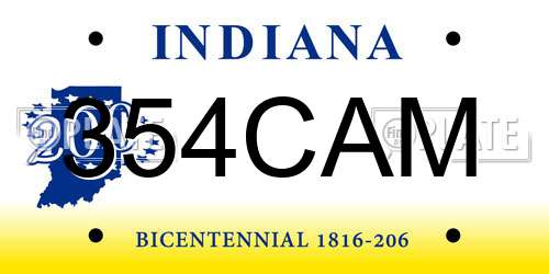 354CAM Indiana License Plate