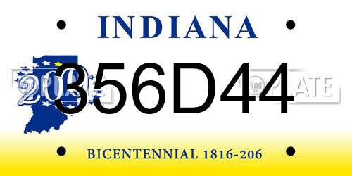 356D44 Indiana License Plate