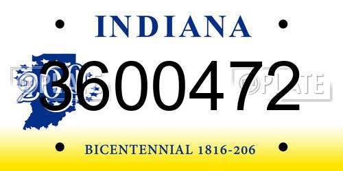 3600472 Indiana License Plate