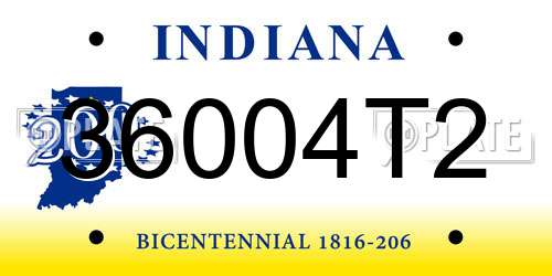 36004T2 Indiana License Plate