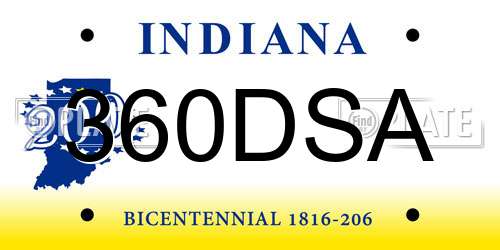 360DSA Indiana License Plate