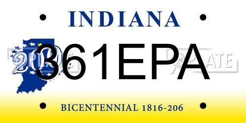 361EPA Indiana License Plate