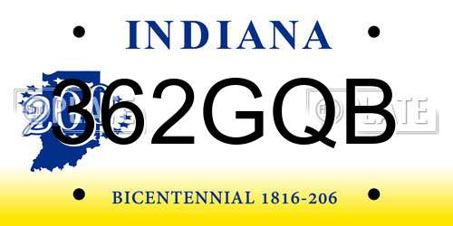 362GQB Indiana License Plate