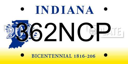 362NCP Indiana License Plate