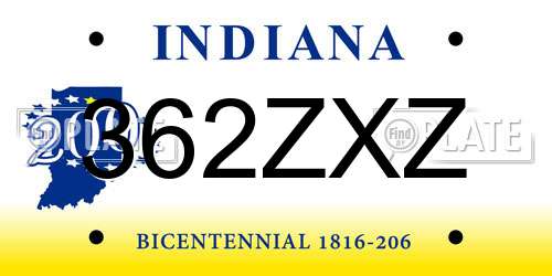 362ZXZ Indiana License Plate