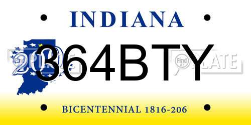 364BTY Indiana License Plate