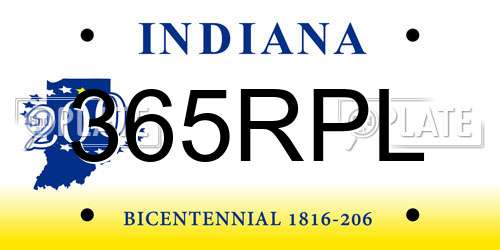 365RPL Indiana License Plate